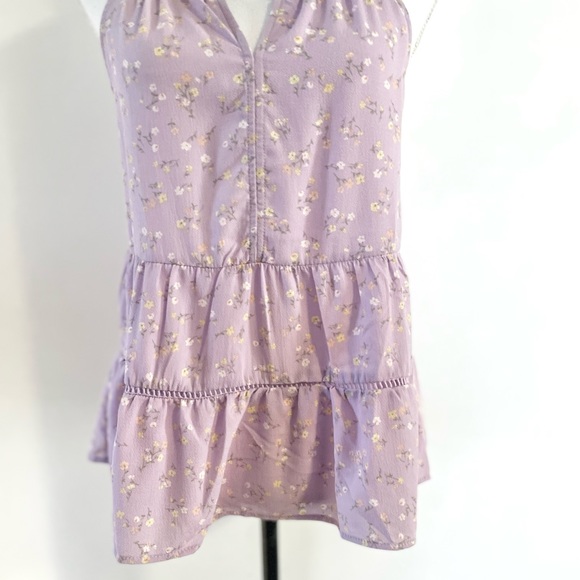 New Pink Rose Floral Flowy Ruffle Tank Top - Picture 9 of 10